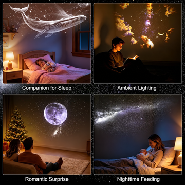 Lumina galaxy projector versatile ambient lighting modes for bedtime, romantic mood, and cozy room decor