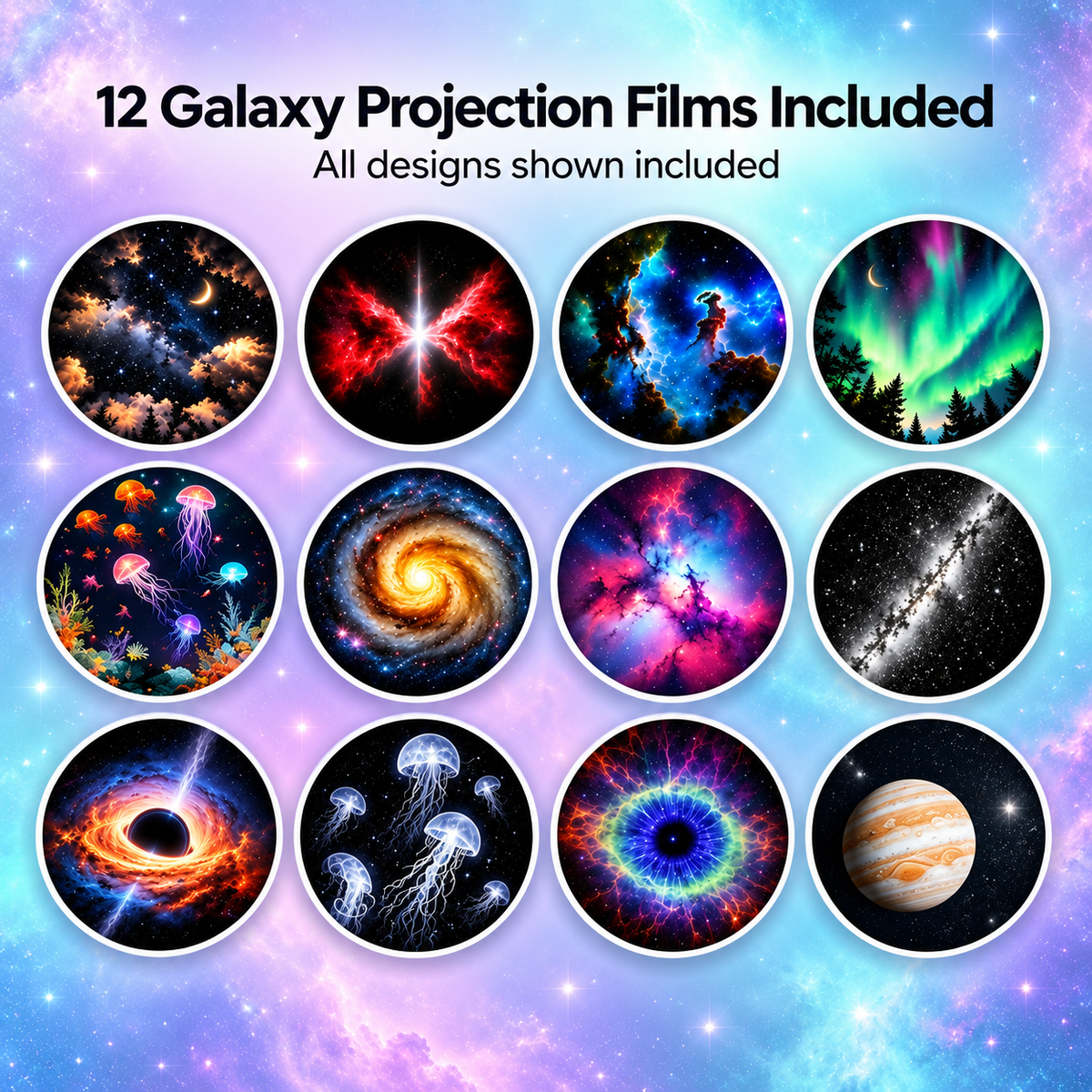 Complete package of Lumina Living galaxy star projection night light with user manual and accessories in aesthetic gift box